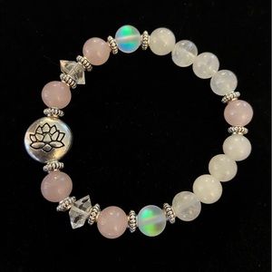 Lotus flower bracelet . Herkimer diamonds ,rose quartz , white agate & opalite